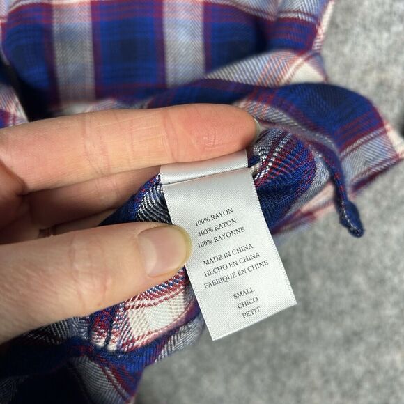 Rails Top Womens Small Button Down Plaid Red Blue Shirt Rayon Flannel Casual - Picture 8 of 9